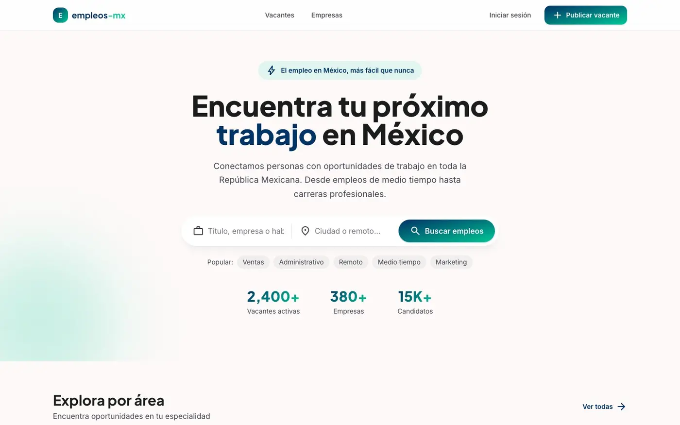 Captura de empleos-mx.com, plataforma de empleo en México desarrollada por KU2