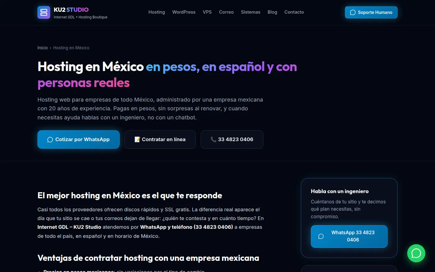 Captura de Internet GDL, servicio de hosting en México con soporte humano de KU2 Studio