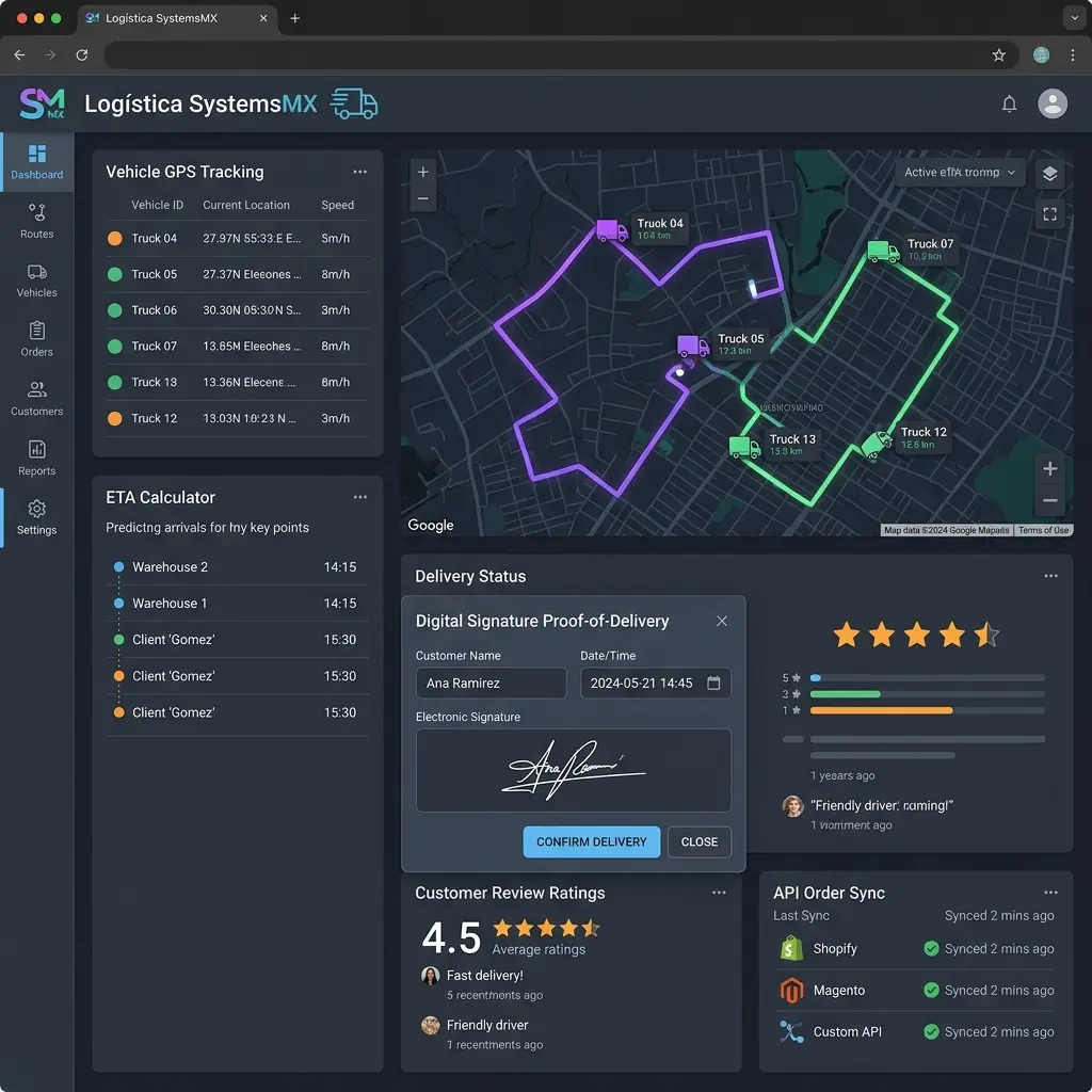 Captura de logistica.systemsmx.com, software de logística y ruteo de entregas