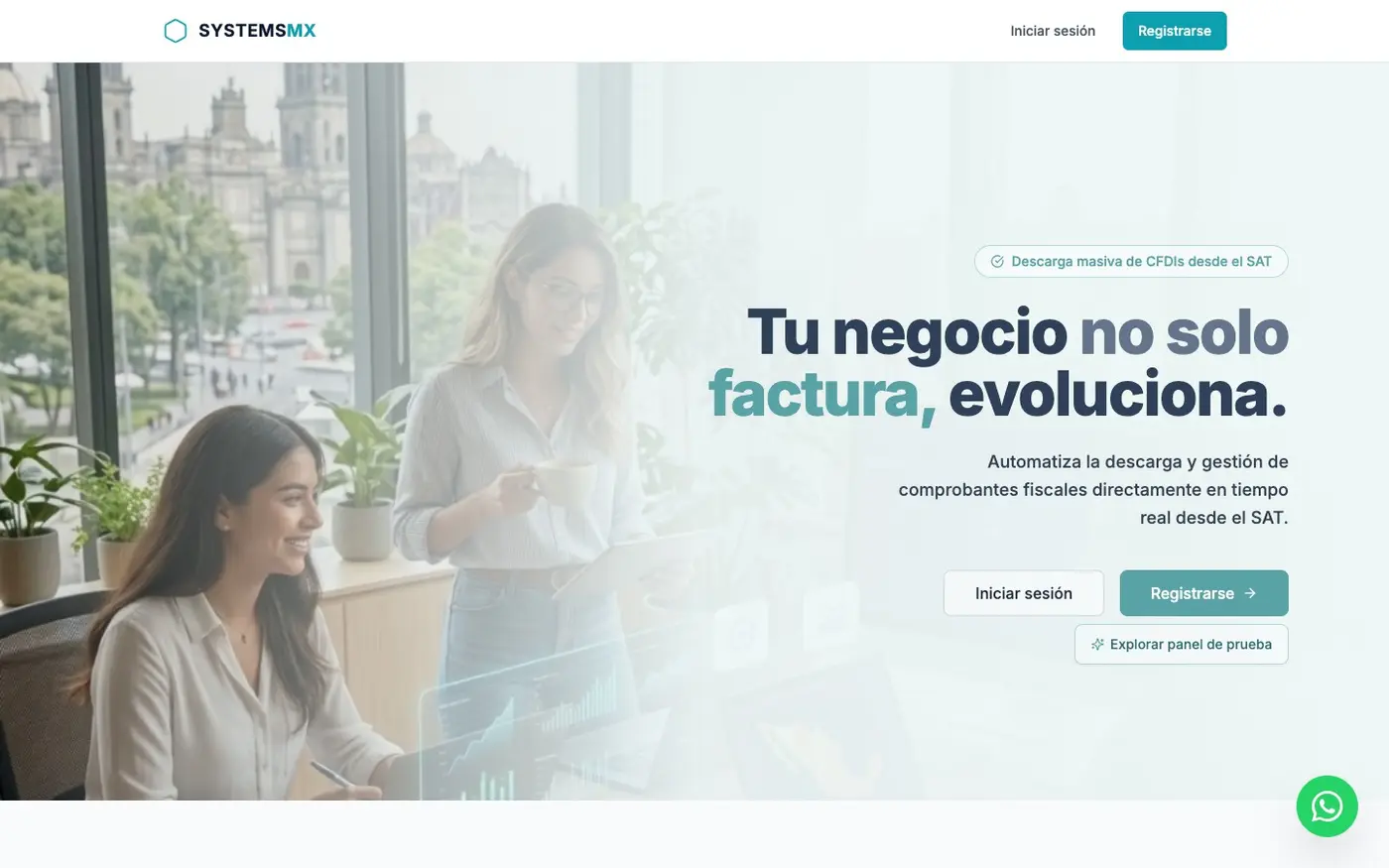 Captura de systemsmx.com, sistema corporativo SaaS de gestión empresarial